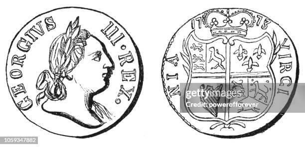 the virginia halfpenny coin (1773) - george iii of the united kingdom stock illustrations
