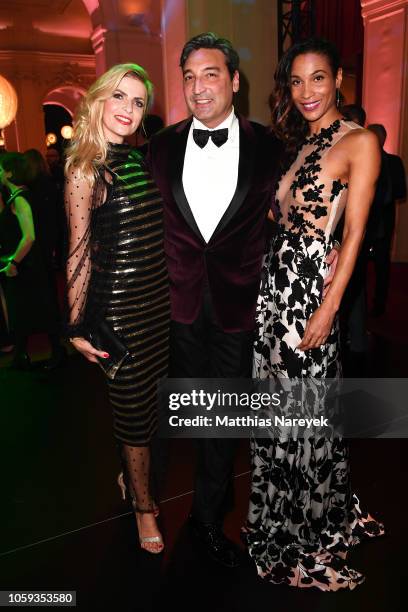 Tanja Buelter, DJ Mousse T. And Annabelle Mandeng attend the GQ Men of the Year Award after show party at Komische Oper on November 8, 2018 in...