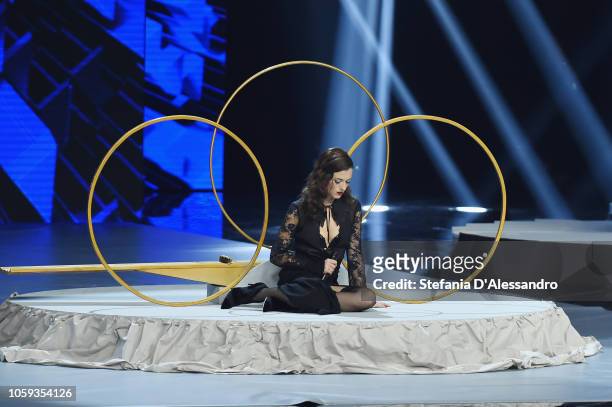 Renza Castelli attends X Factor tv show at Teatro Linear Ciak on November 8, 2018 in Milan, Italy.