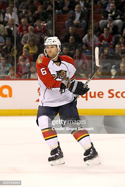 Dennis Wideman of the Florida Panthers skates against the Montreal Canadiens at the Bell Centre on September 27, 2010 in Montreal, Canada.