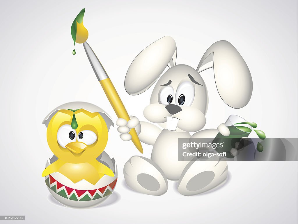 Easter Bunny paints an egg