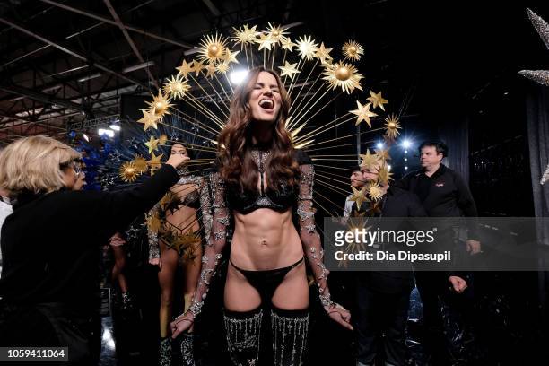 Barbara Fialho poses backstage during the 2018 Victoria's Secret Fashion Show at Pier 94 on November 8, 2018 in New York City.