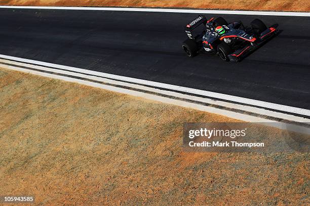 Sakon Yamamoto of Japan and Hispania Racing Team drives during practice for the Korean Formula One Grand Prix at the Korea International Circuit on...