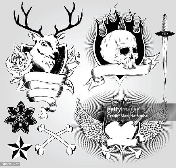 tatoo design elements - paper-scroll-sketch stock illustrations