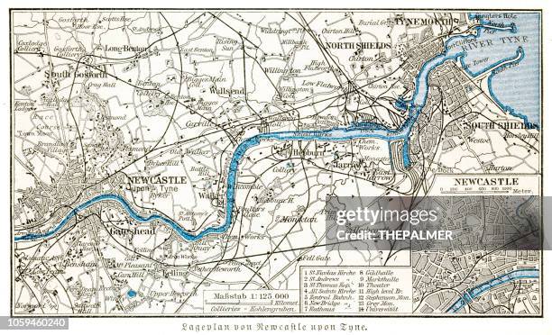 illustrations, cliparts, dessins animés et icônes de carte de ville de newcastle upon tyne 1895 - newcastle australia map