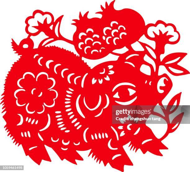 pig paper-cut of chinese zodiac - craft product stock pictures, royalty-free photos & images