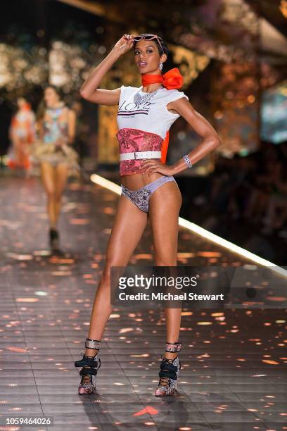 Jourdana Phillips walks the runway during the 2018 Victoria's Secret Fashion Show at Pier 94 on November 8, 2018 in New York City.