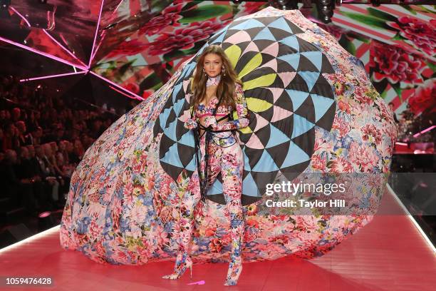 Gigi Hadid performs during the 2018 Victoria's Secret Fashion Show at Pier 94 on November 8, 2018 in New York City.