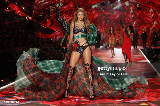 Gigi Hadid walks the runway during the 2018 Victoria's Secret Fashion Show at Pier 94 on November 8, 2018 in New York City.