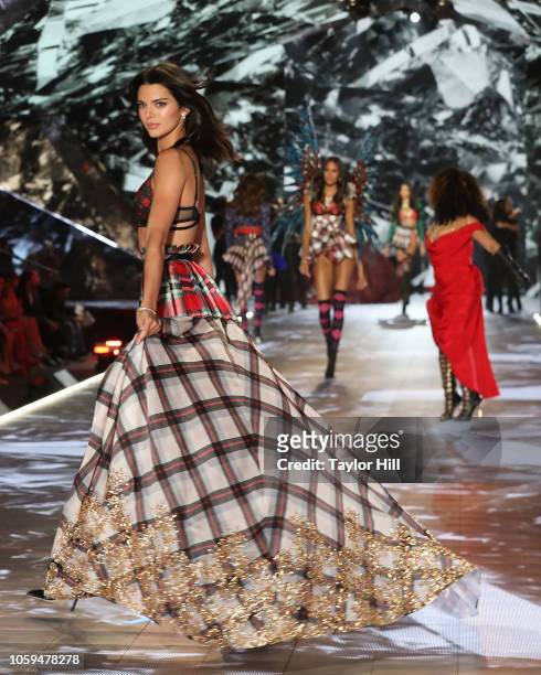 Kendall Jenner walks the runway during the 2018 Victoria's Secret Fashion Show at Pier 94 on November 8, 2018 in New York City.