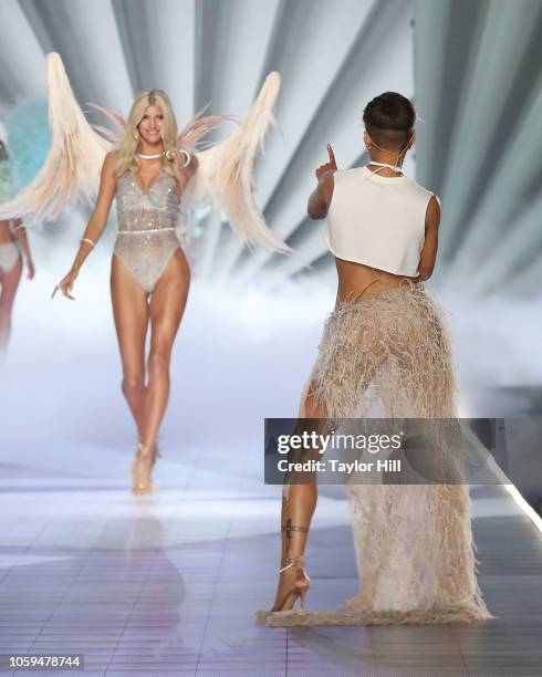 Devon Windsor walks the runway as Halsey performs during the 2018 Victoria's Secret Fashion Show at Pier 94 on November 8, 2018 in New York City.