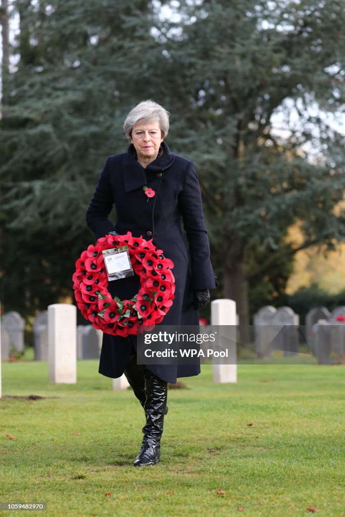 British Prime Minister Pays Her Respects To The War Dead Ahead Of Armistice Day