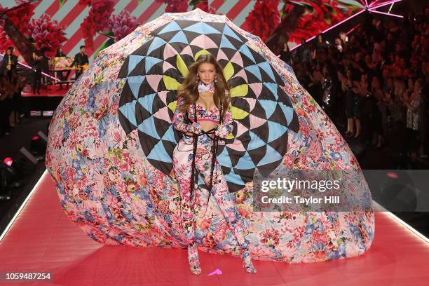 Gigi Hadid walks the runway during the 2018 Victoria's Secret Fashion Show at Pier 94 on November 8, 2018 in New York City.