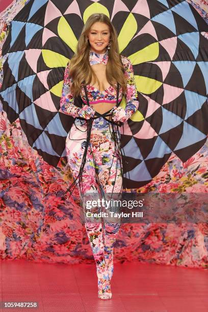 Gigi Hadid walks the runway during the 2018 Victoria's Secret Fashion Show at Pier 94 on November 8, 2018 in New York City.