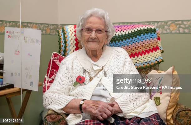 Year-old Dilys Armistice Fox, who lives in a Salvation Army care home in Hassocks, prepares to celebrate her 100th birthday which falls on 11th...