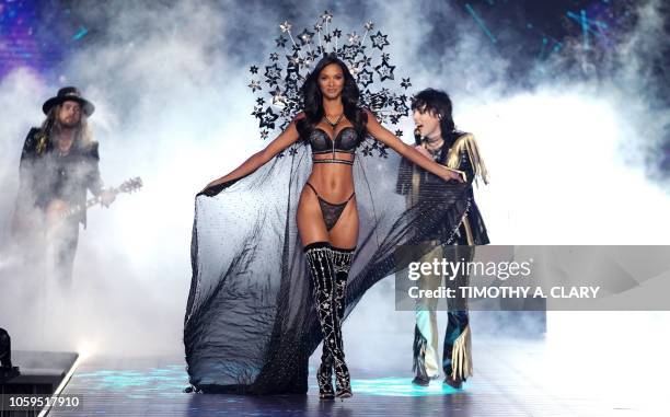 Brazilian Model Lais Ribeiro walks the runway at the 2018 Victoria's Secret Fashion Show on November 8, 2018 at Pier 94 in New York City. - Every...