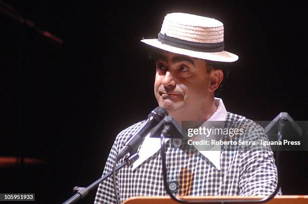 Italian actor musician and author Stefano Belisari "Elio" plays "Gian Burrasca" at Manzoni Theatre for Musica Insieme on October 18, 2010 in Bologna,...