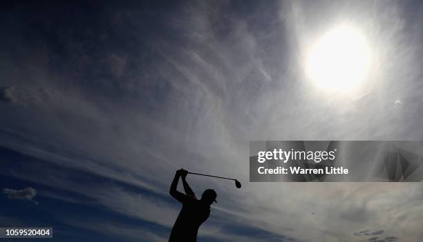 Sergio Garcia of Spain tees off on the 17th hole during the second round of the Nedbank Golf Challenge at Gary Player CC on November 9, 2018 in Sun...