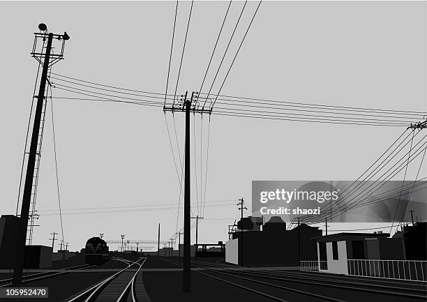 the train pass small station - train platform stock illustrations