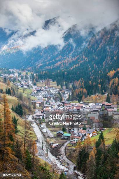 The city of Rocca Pietore, italian Dolomites, Belluno Province, with the Serrai di Sottoguda destroyed and torn by bad weather on 7 November 2018.
