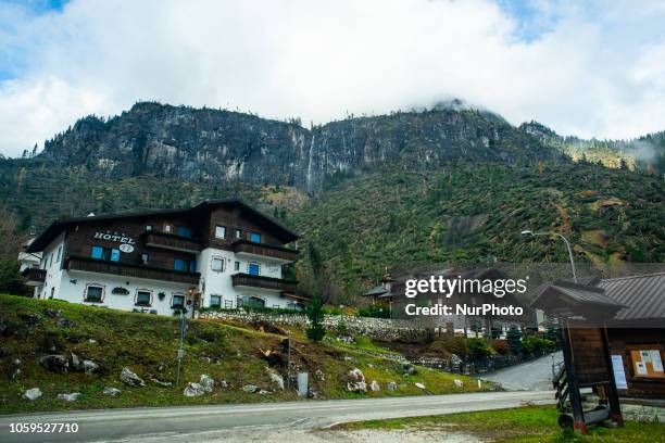 The city of Rocca Pietore, italian Dolomites, Belluno Province, with the Serrai di Sottoguda destroyed and torn by bad weather on 7 November 2018.