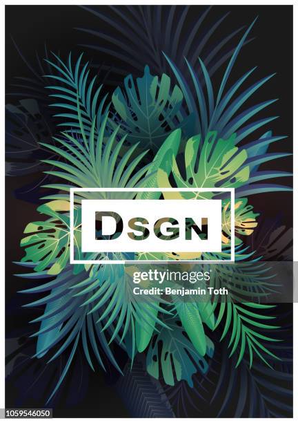 tropical background with jungle plants - dark floral pattern stock illustrations