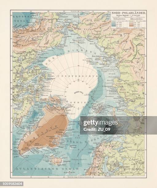 arktischen ozean und die angrenzenden länder, lithographie, veröffentlicht im jahre 1897 - ice shelf stock-grafiken, -clipart, -cartoons und -symbole