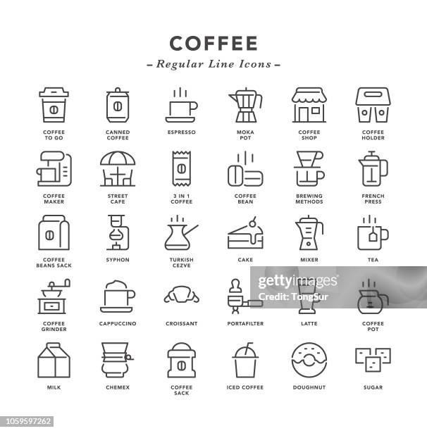 kaffee - linienbus-symbole - french press stock-grafiken, -clipart, -cartoons und -symbole