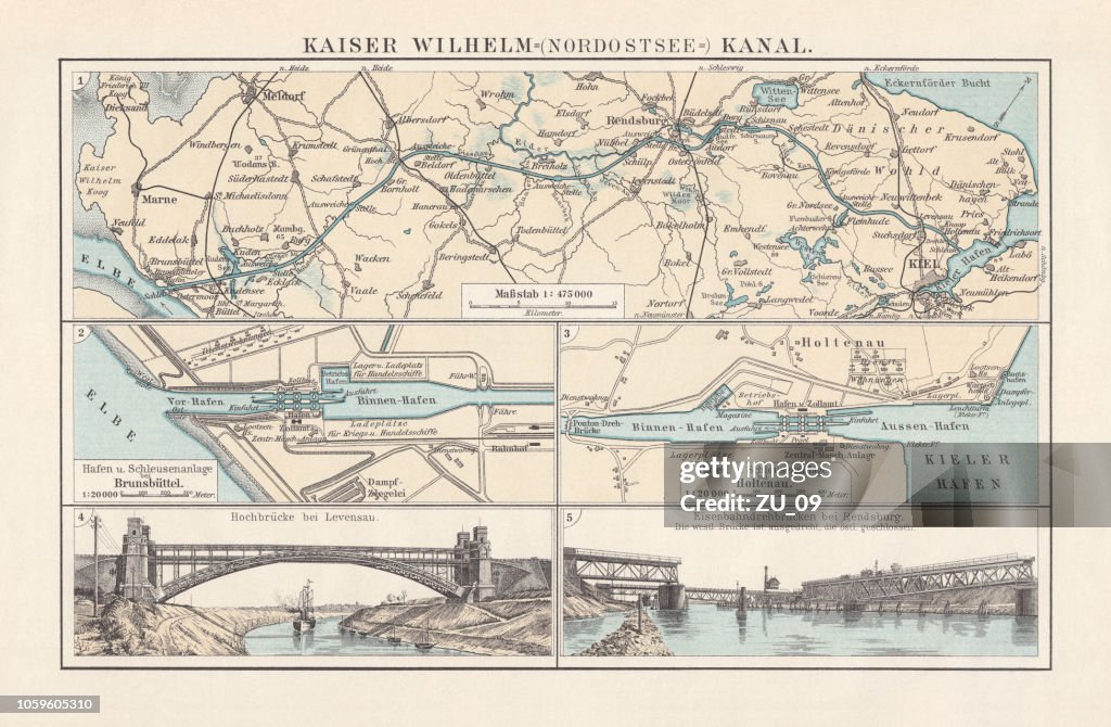 Kiel Canal (Kiel Canal), Germany, lithograph, published in 1897