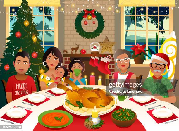 summer christmas celebration - christmas family stock illustrations