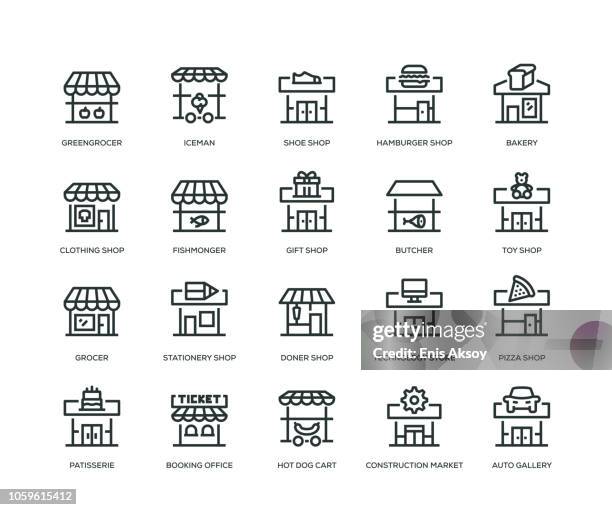 store building icons - line icons - box office stock illustrations