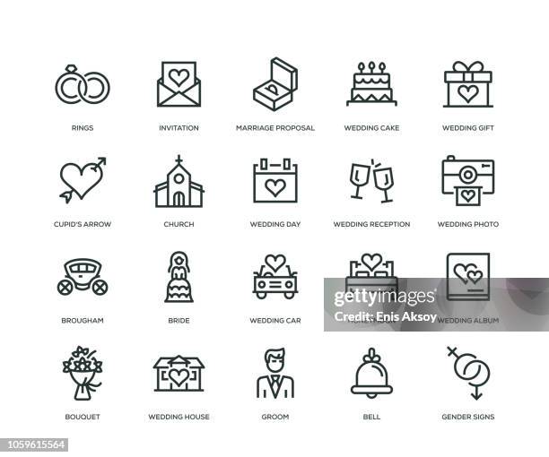 wedding icons - line series - couple with car stock illustrations