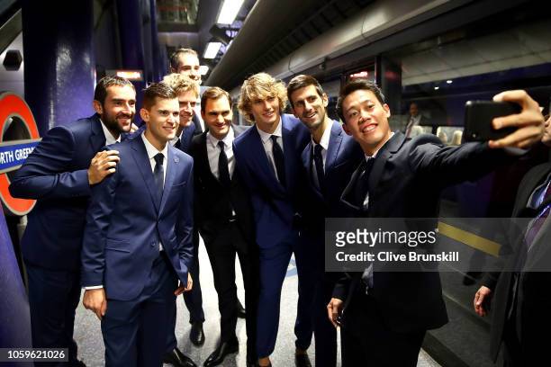 The eight singles players competing at the Nitto ATP Finals take the Jubilee line on the London Underground from North Greenwich station to...
