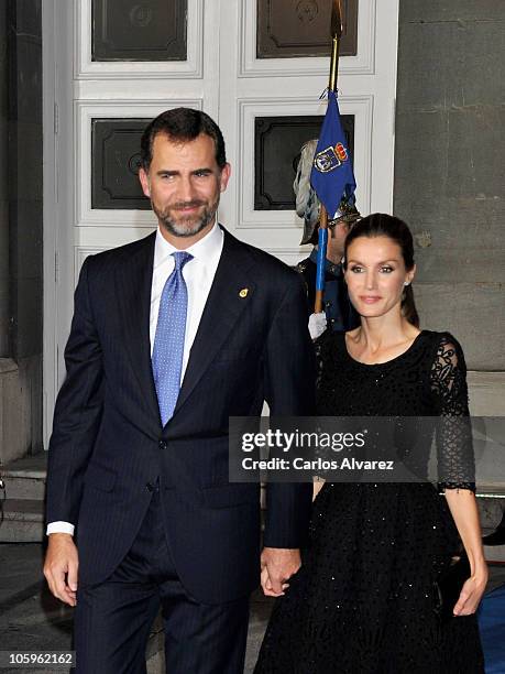 Prince Felipe of Spain and Princess Letizia of Spain attend "Prince of Asturias Awards 2010" ceremony at the Campoamor Theatre on October 22, 2010 in...