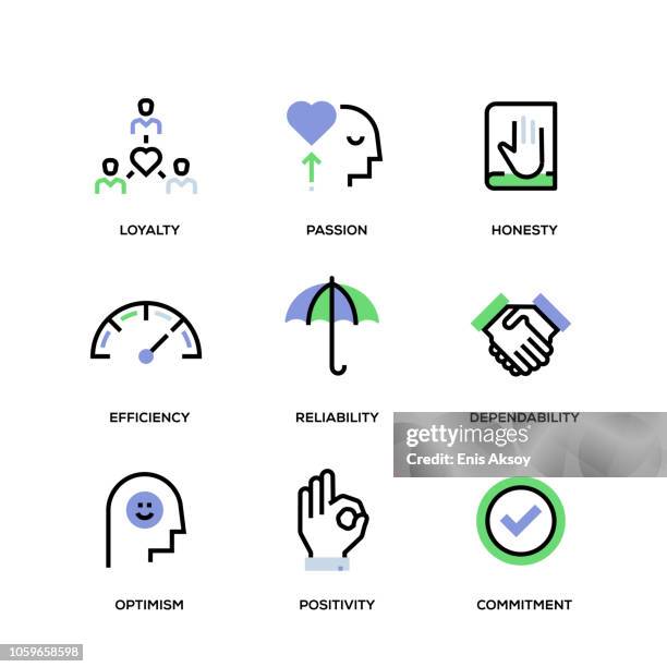 core values line icon set - persistence stock illustrations