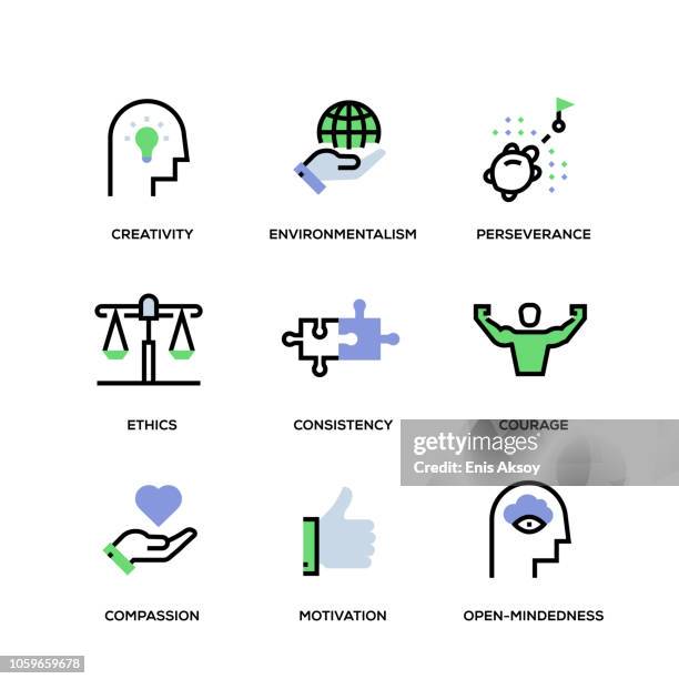 core values line icon set - people dramatic lighting stock illustrations