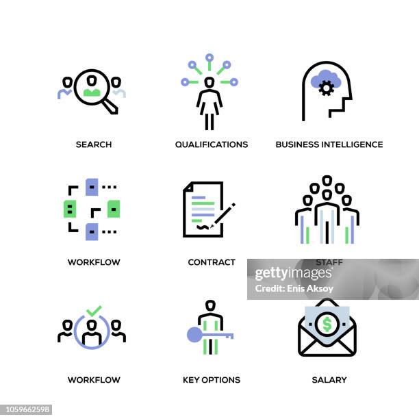 headhunting and recruiting line icon set - smart contract stock illustrations