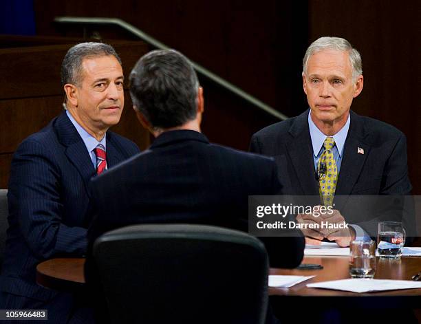 Senator Russ Feingold and Republican candidate Ron Johnson discuss topics as they take part in the Senatorial debate held at Marquette University Law...