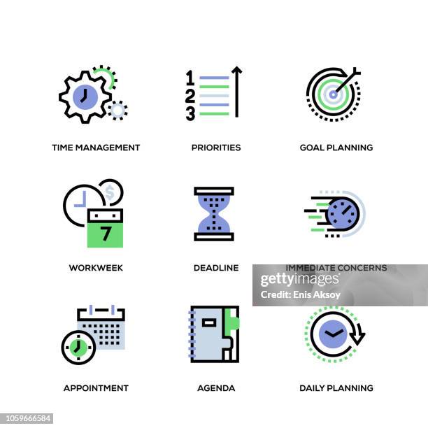 time management line icon set - virtual assistant stock illustrations