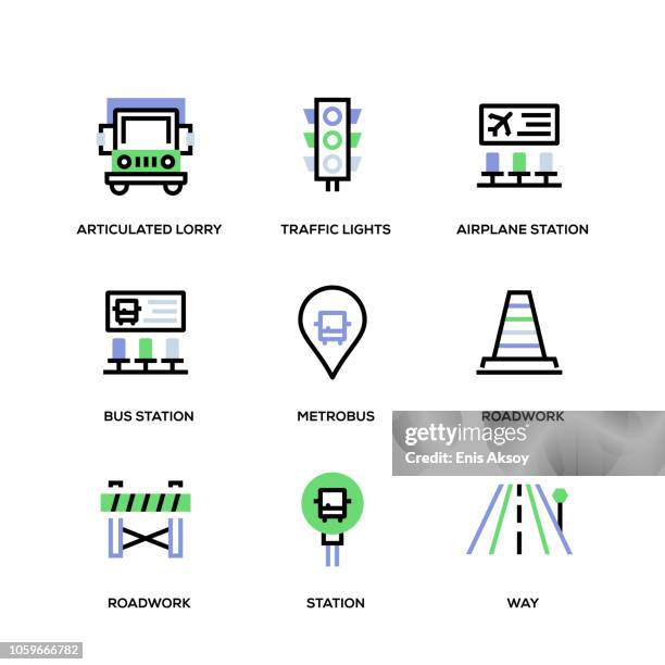 transportation line icon set - ship construction stock illustrations