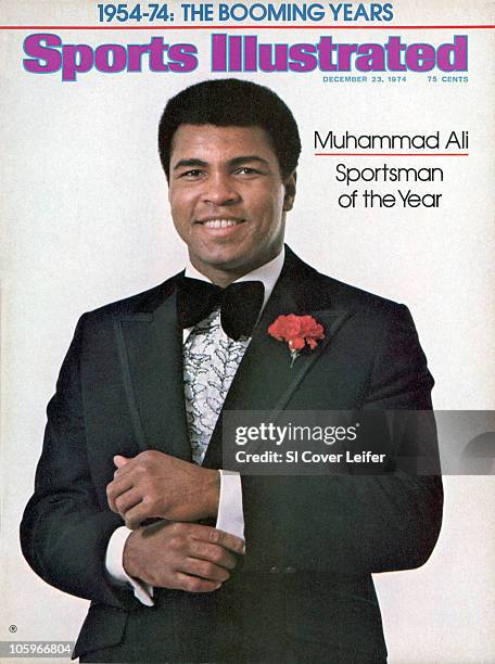 December 23, 1974 Sports Illustrated via Getty Images Cover: Heavyweight Boxing: Sportsman of the Year: Casual closeup portrait of Muhammad Ali...