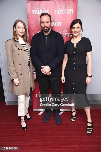 Director Yorgos Lanthimos and actors Emma Stone and Rachel Weisz