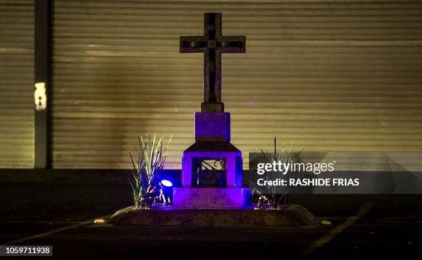 View of a cenotaph in honor of Mexican drug lord Joaquin "El Chapo" Guzman's son Edgar Guzman in Culiacan, Sinaloa state, Mexico, on October 25,...