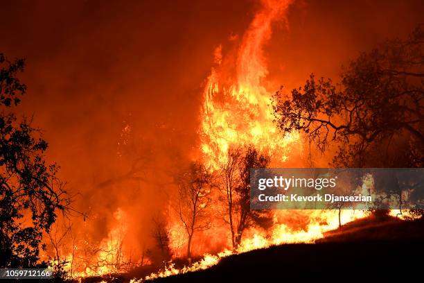 Woolsey Fire continues to burn without any containment on November 9, 2018 in Agoura Hills, California. About 75,000 homes have been evacuated in Los...