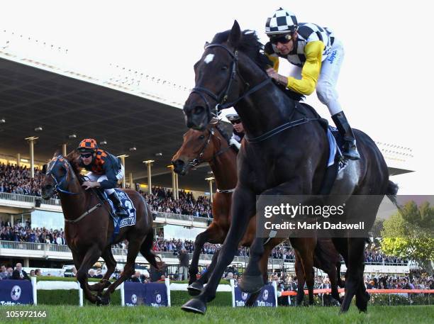 Jockey Steven Arnold riding So You Think wins the 2010 Tatts Cox Plate during Cox Plate Day at Moonee Valley Racecourse on October 23, 2010 in...