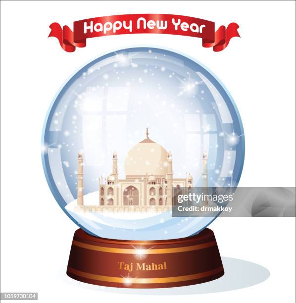 illustrazioni stock, clip art, cartoni animati e icone di tendenza di globo di neve, taj mahal - snow ball glass