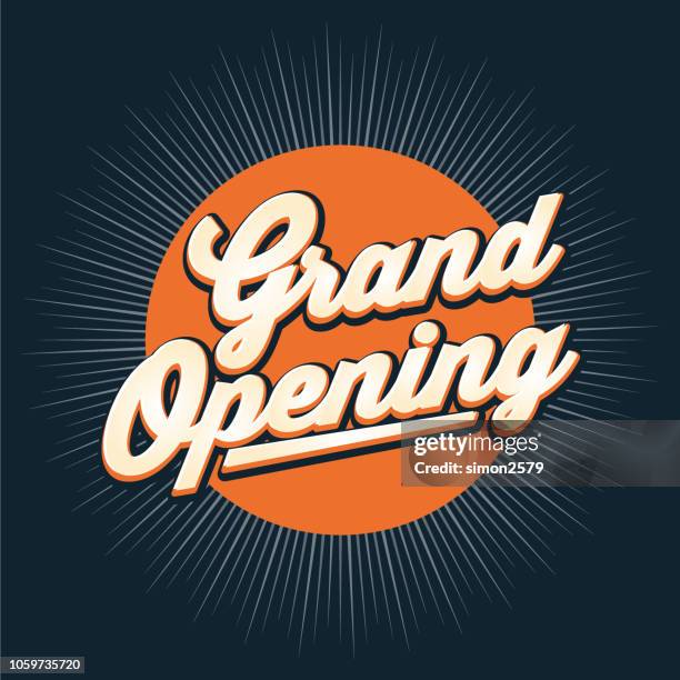 bildbanksillustrationer, clip art samt tecknat material och ikoner med grand opening banner design med starburst färgbakgrund. - opening ceremony