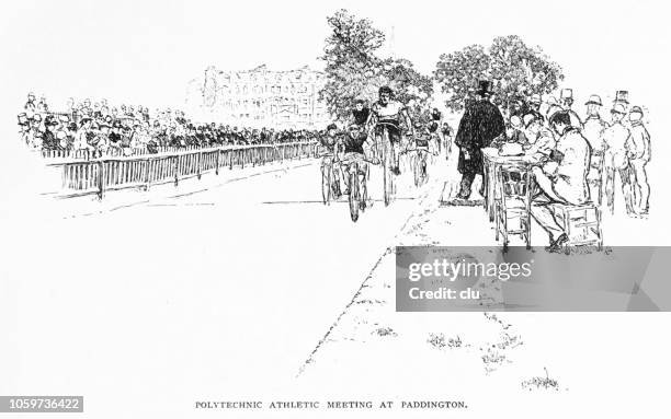 polytechnic, london, athletic meeting at paddington - cycling london stock illustrations