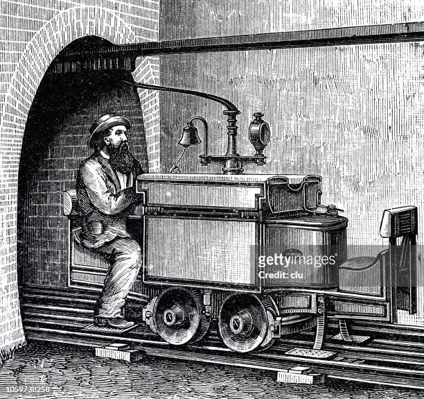 electric railway in a coal mine - industrial revolution stock illustrations