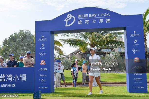 Danielle Kang of United States walks to play a shot on the 1st hole during the final round of the Blue Bay LPGA on November 10, 2018 in Hainan...